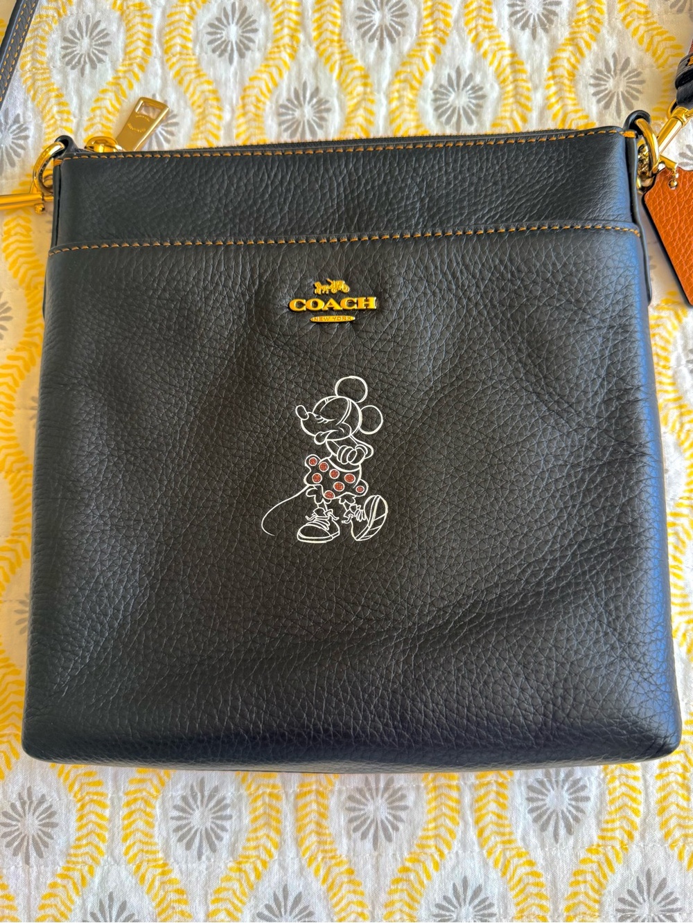 Coach Black Leather Crossbody with Minnie Mouse Graphic